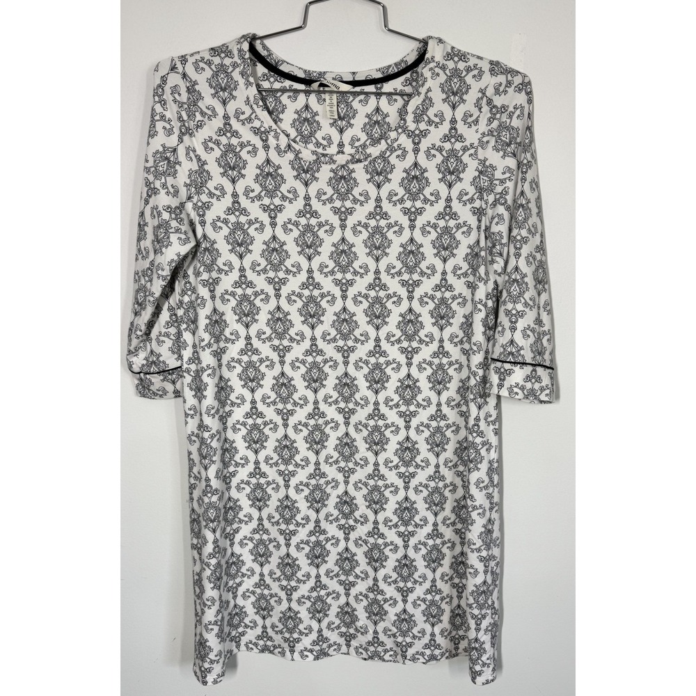 Soma 3/4 Sleeve Midi Nightgown Black White Damask Size L Cool Sleep Lounge Relax
